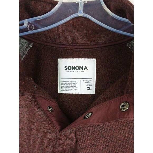 Sonoma  1/4 Snap Button Up Long Sleeve Pullover Sweater Mens XL Maroon/Gray - Picture 9 of 9